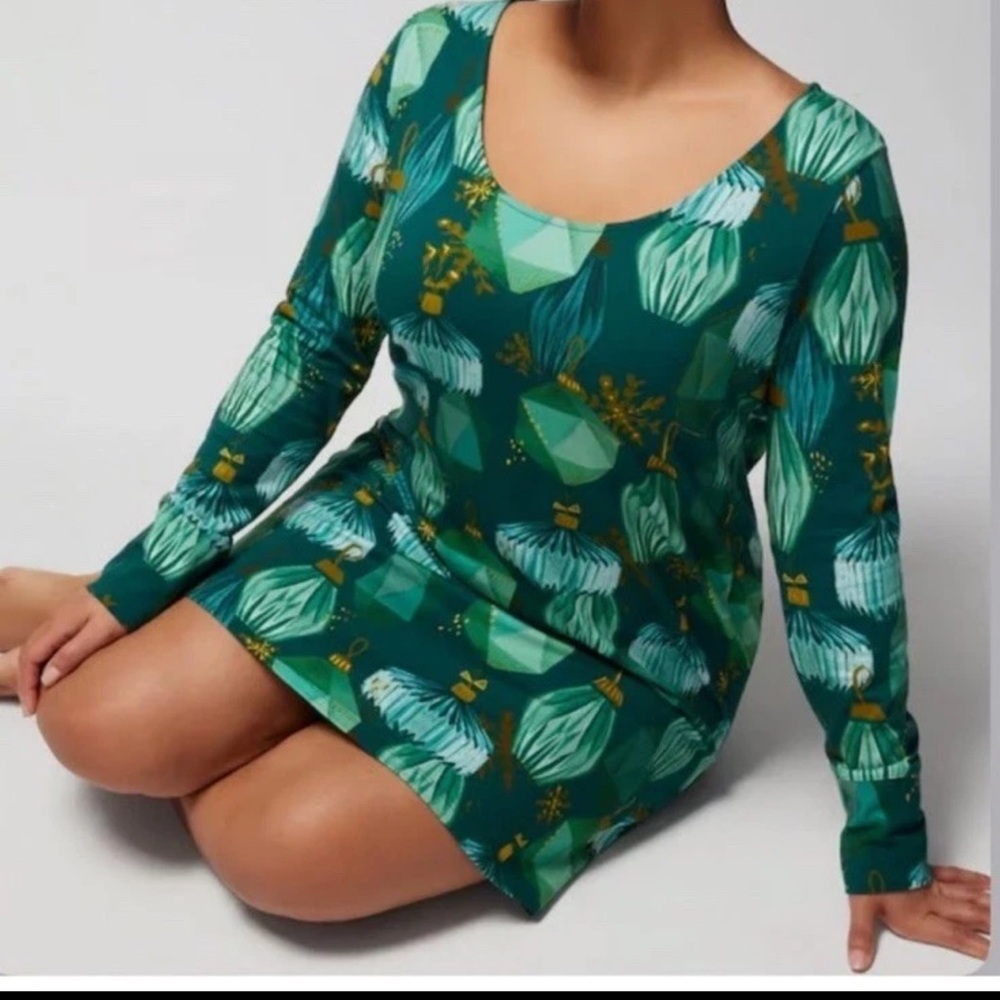 Soma Embraceable Long Sleeve Sleep Shirt Tidings Of Joy XL Ornaments